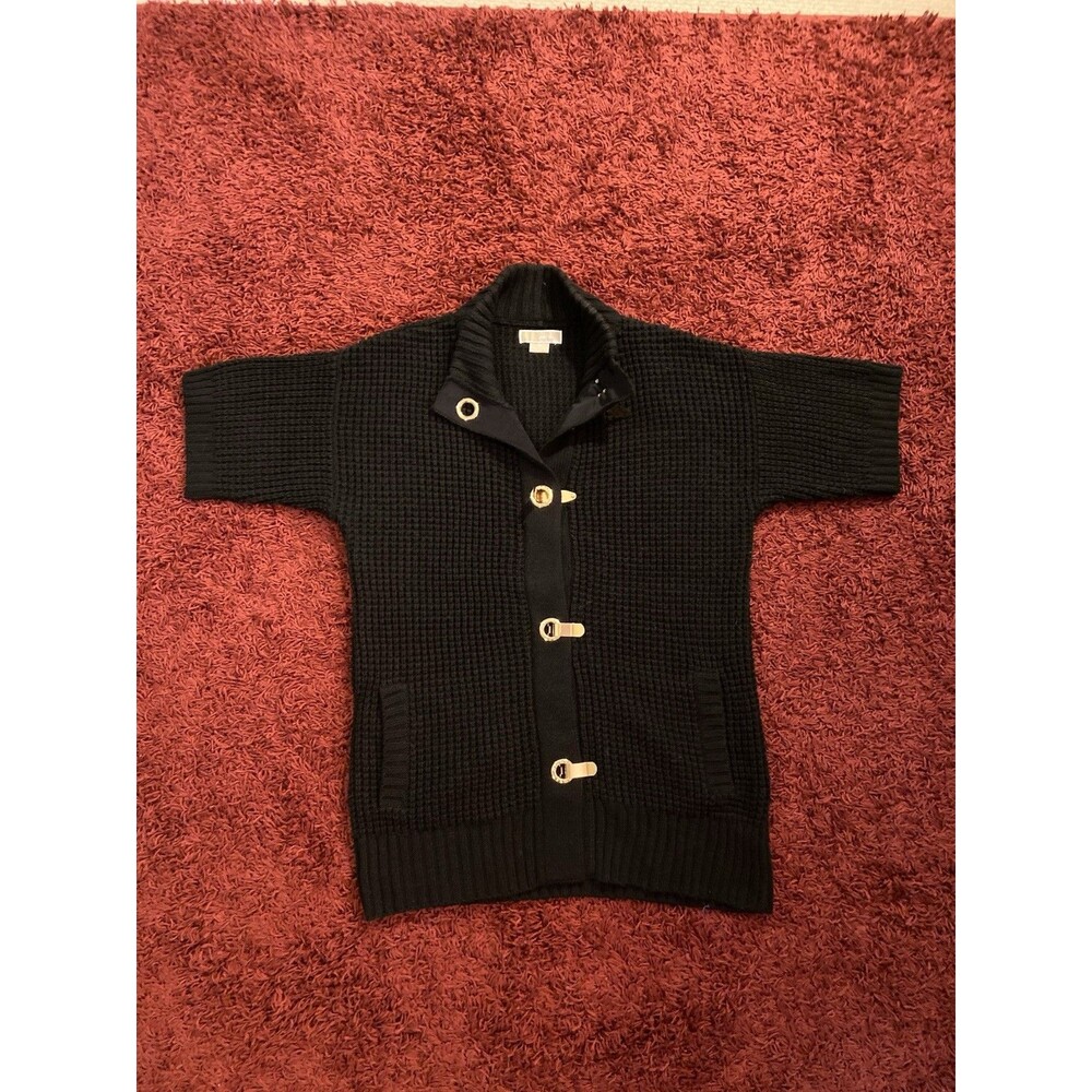 Michael Kors Wool Cardigan Sweater Women’s 1X Short Sleeve Gold Toggle Snap